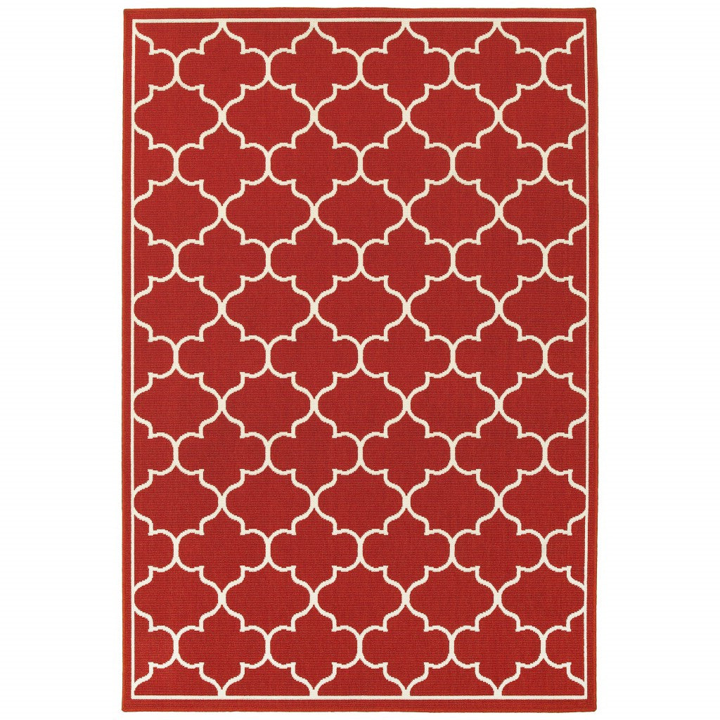 8' X 13' Red And Ivory Indoor Outdoor Area Rug - Outdoor