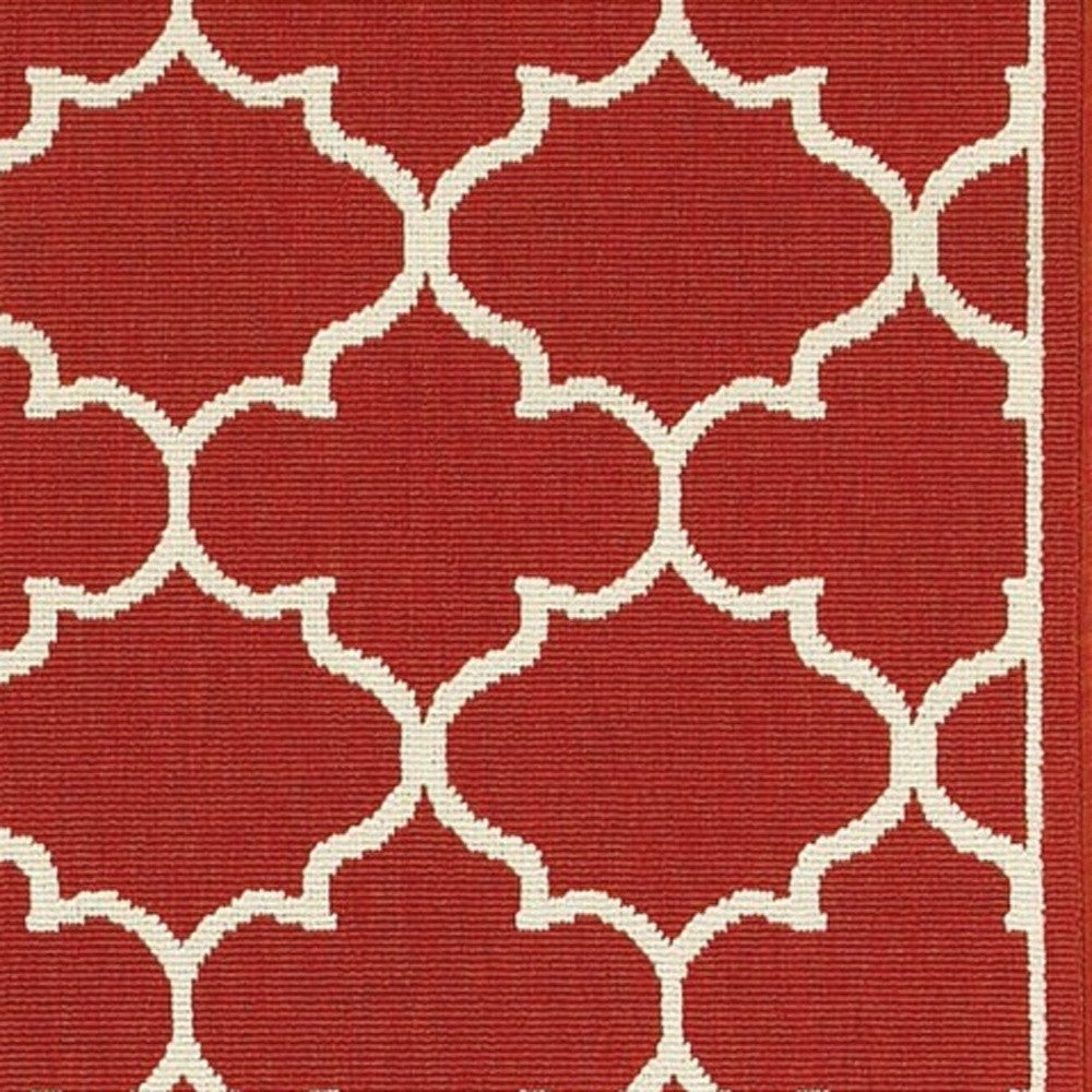 8' Red And Ivory Indoor Outdoor Runner Rug - Outdoor