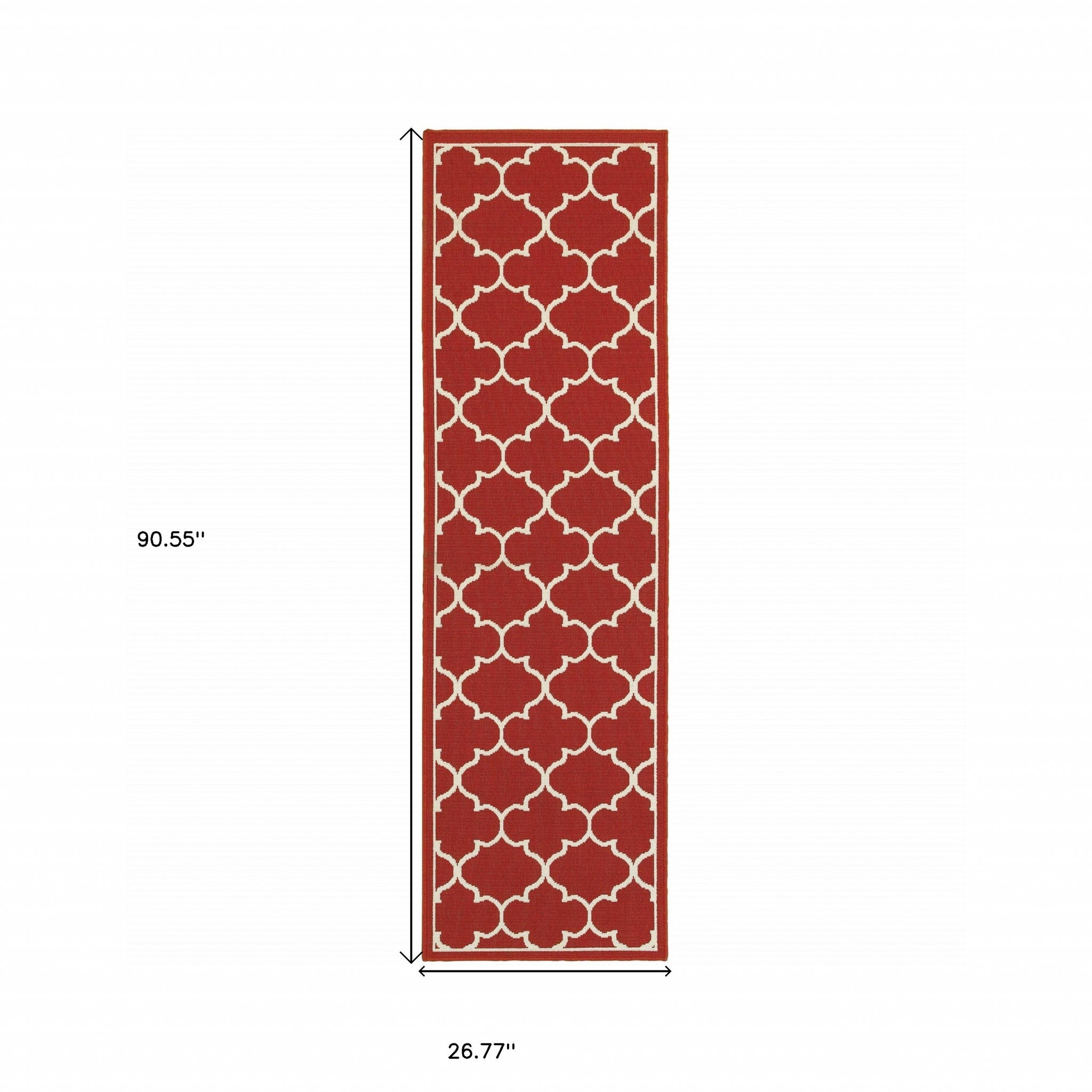 8' Red And Ivory Indoor Outdoor Runner Rug - Outdoor