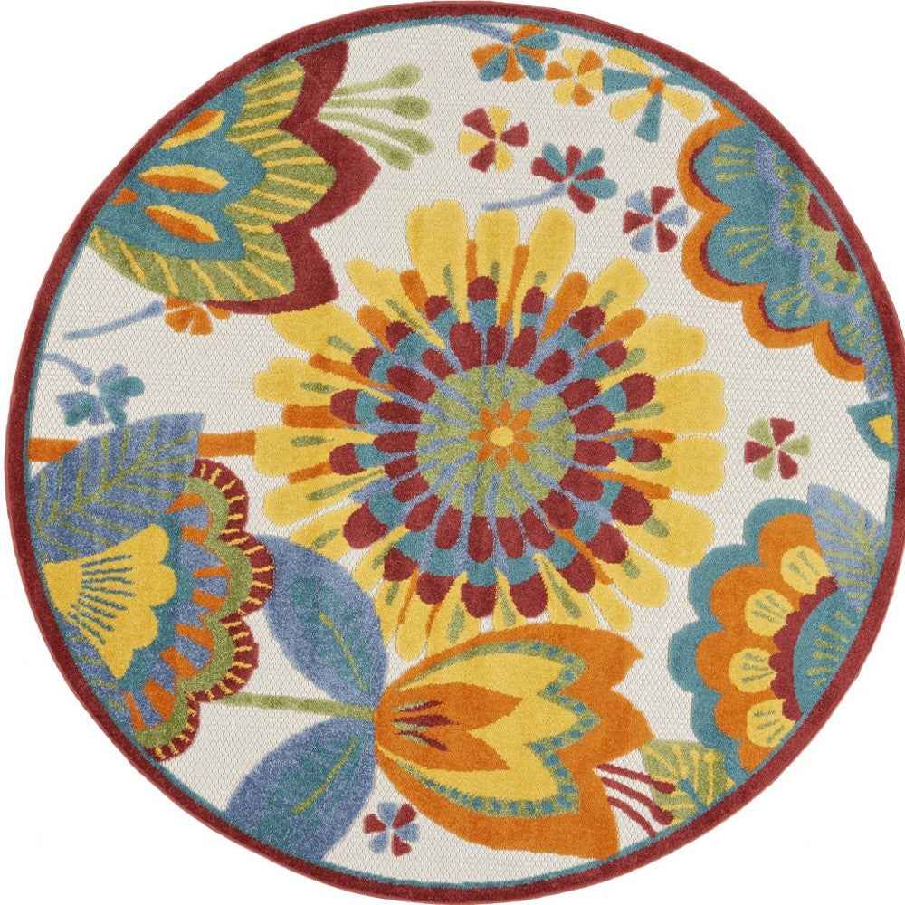 4' Yellow And Ivory Round Indoor Outdoor Area Rug