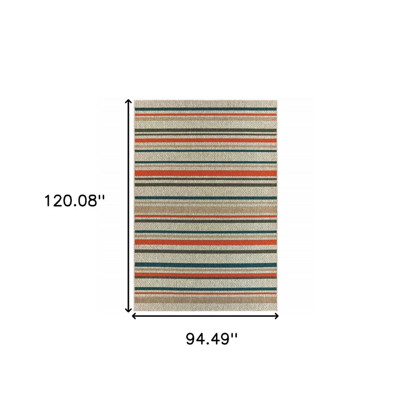 Striped area rug dimensions graphic: 94.49 in wide by 120.08 in long