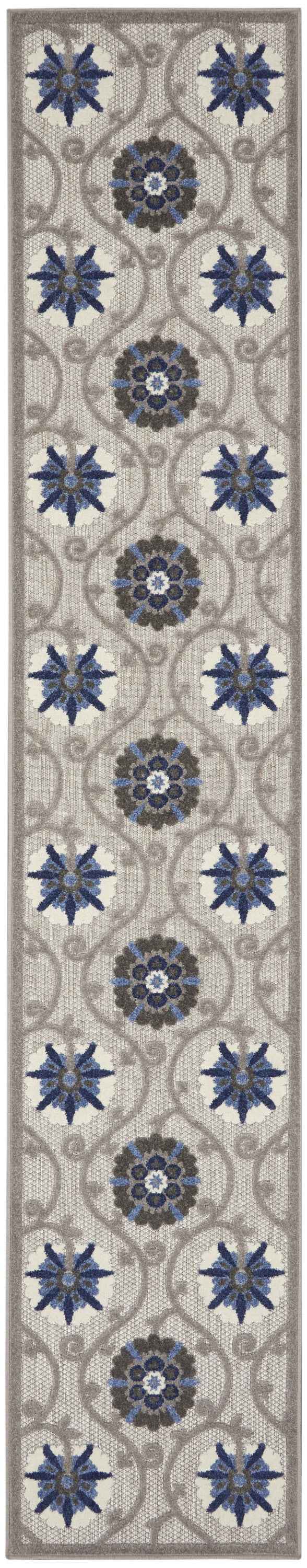 12' Blue And Gray Indoor Outdoor Runner Rug