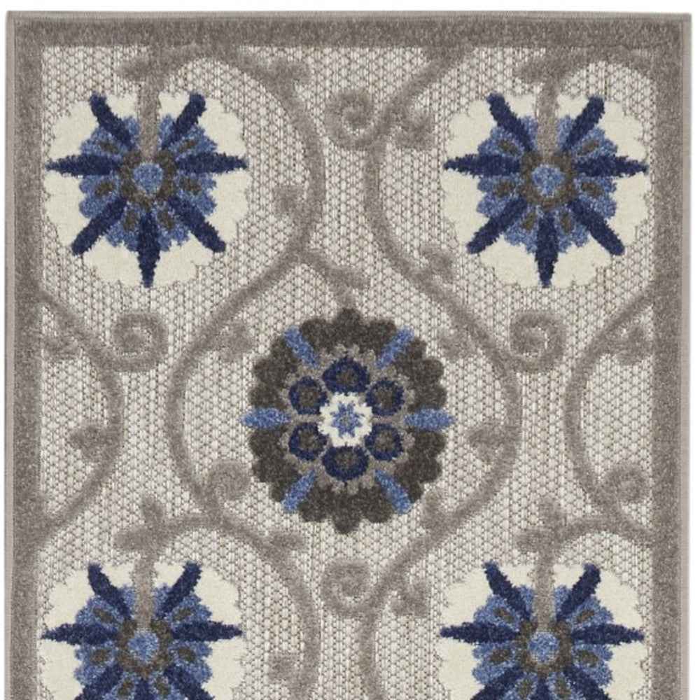 12' Blue And Gray Indoor Outdoor Runner Rug