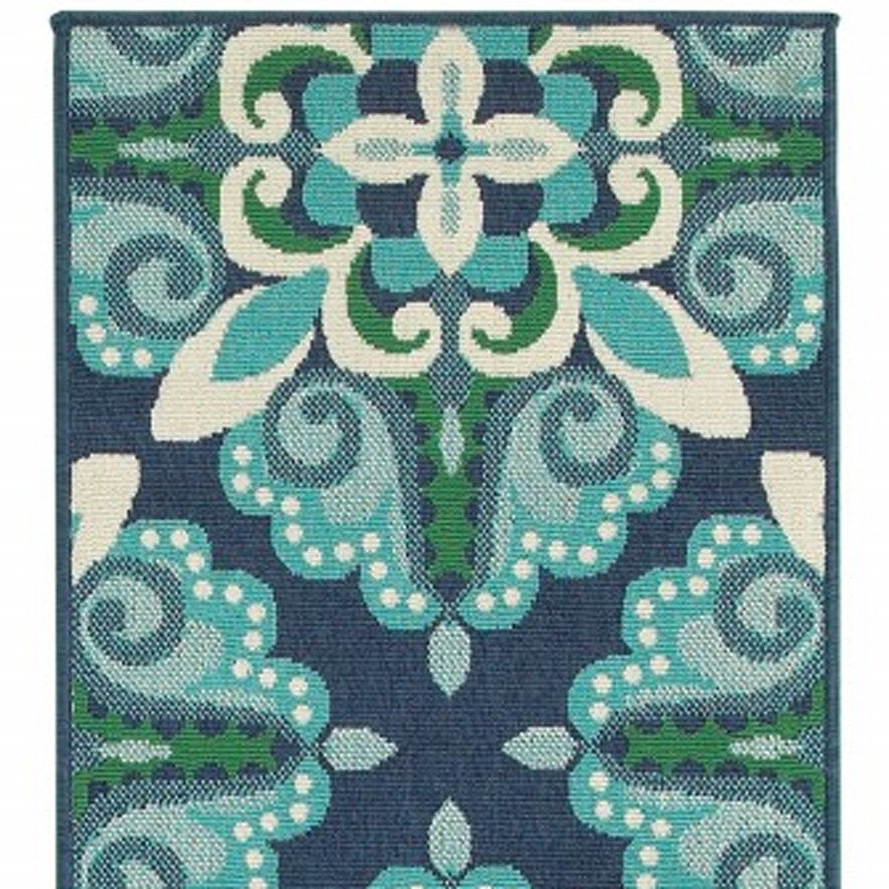 2' X 8' Blue and Green Indoor Outdoor Area Rug - Outdoor