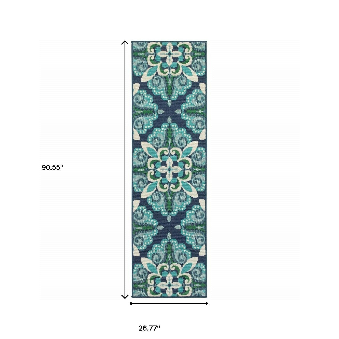 2' X 8' Blue and Green Indoor Outdoor Area Rug - Outdoor