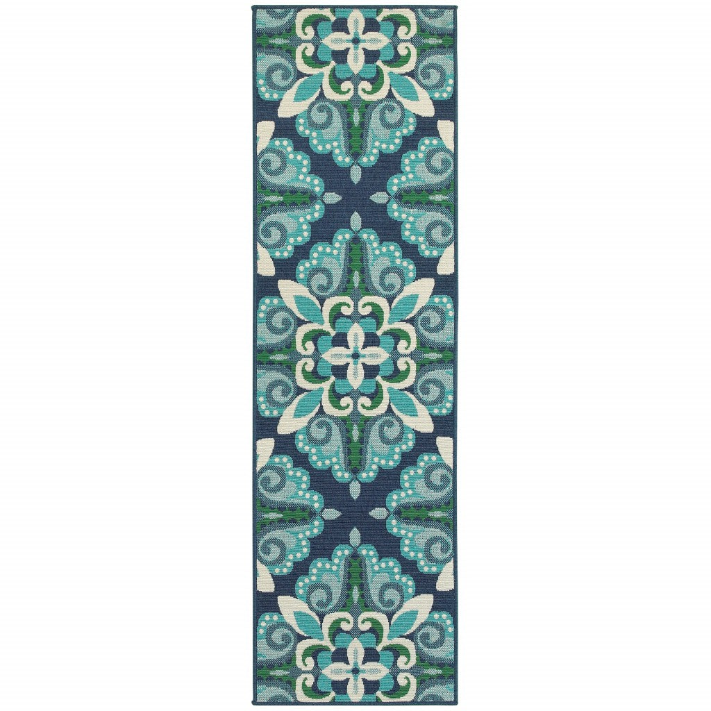 2' X 8' Blue and Green Indoor Outdoor Area Rug - Outdoor