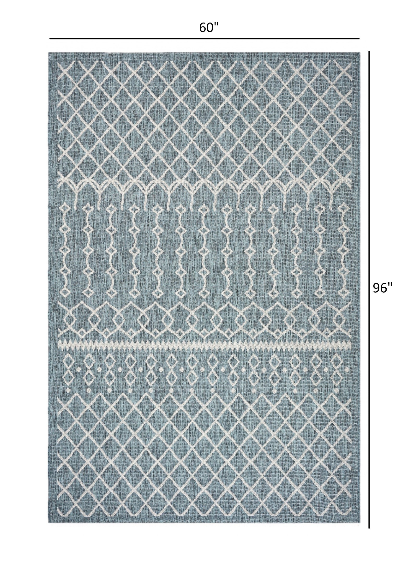 5' X 8' Blue And Gray Indoor Outdoor Area Rug - Outdoor