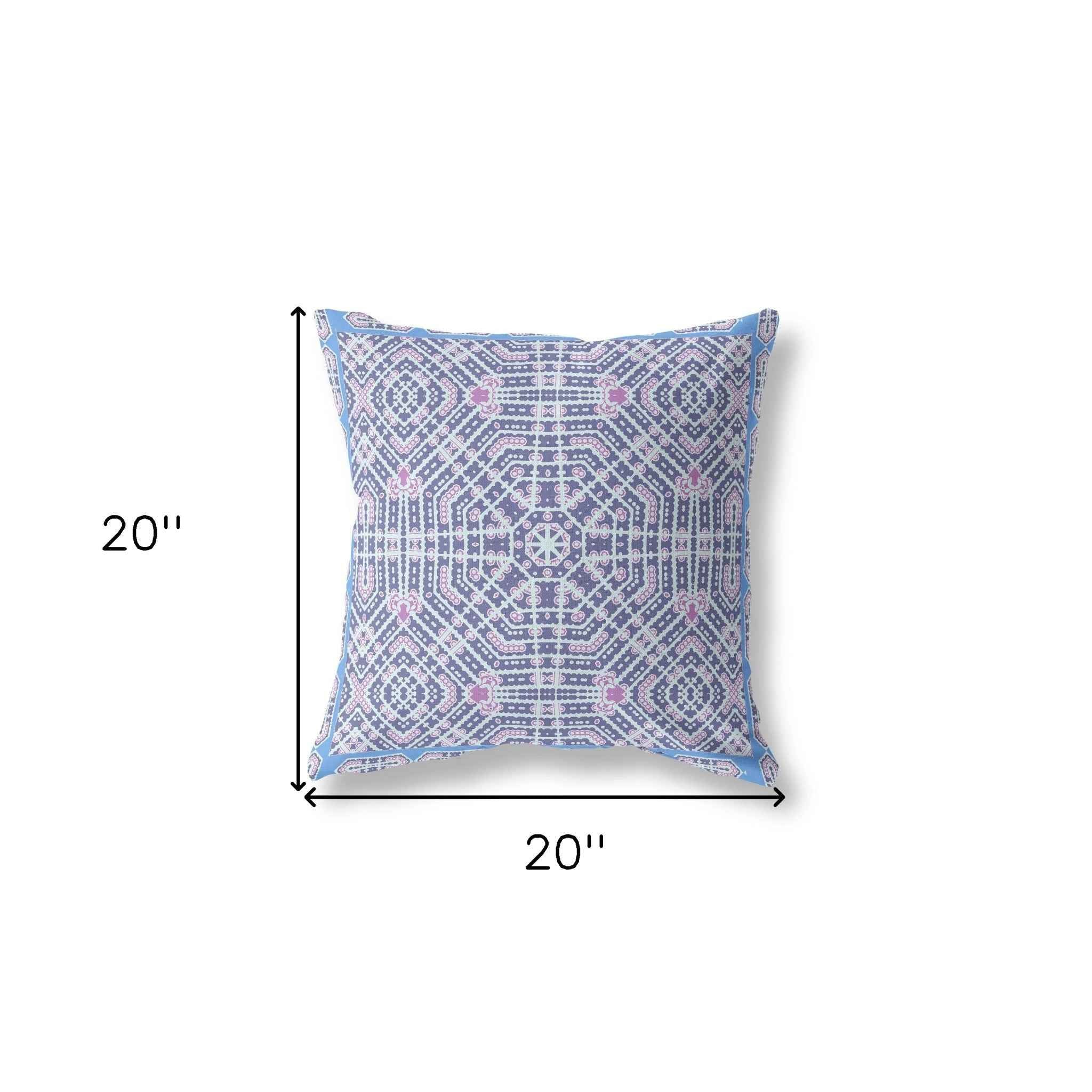 20” Lilac Blue Geostar Indoor Outdoor Throw Pillow
