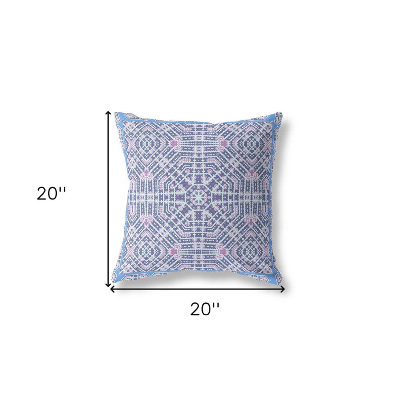 20” Lilac Blue Geostar Indoor Outdoor Throw Pillow