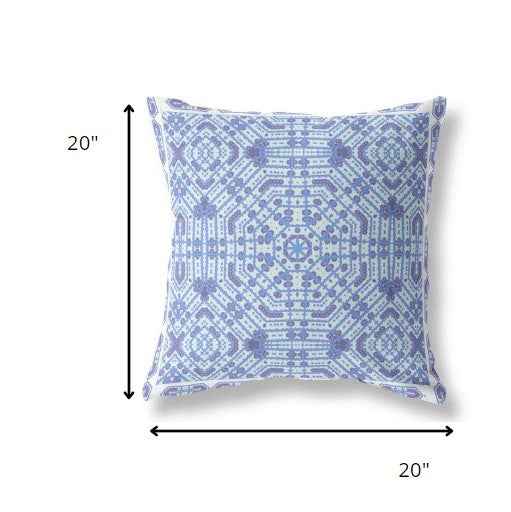 20” Cyan Blue Geostar Indoor Outdoor Throw Pillow