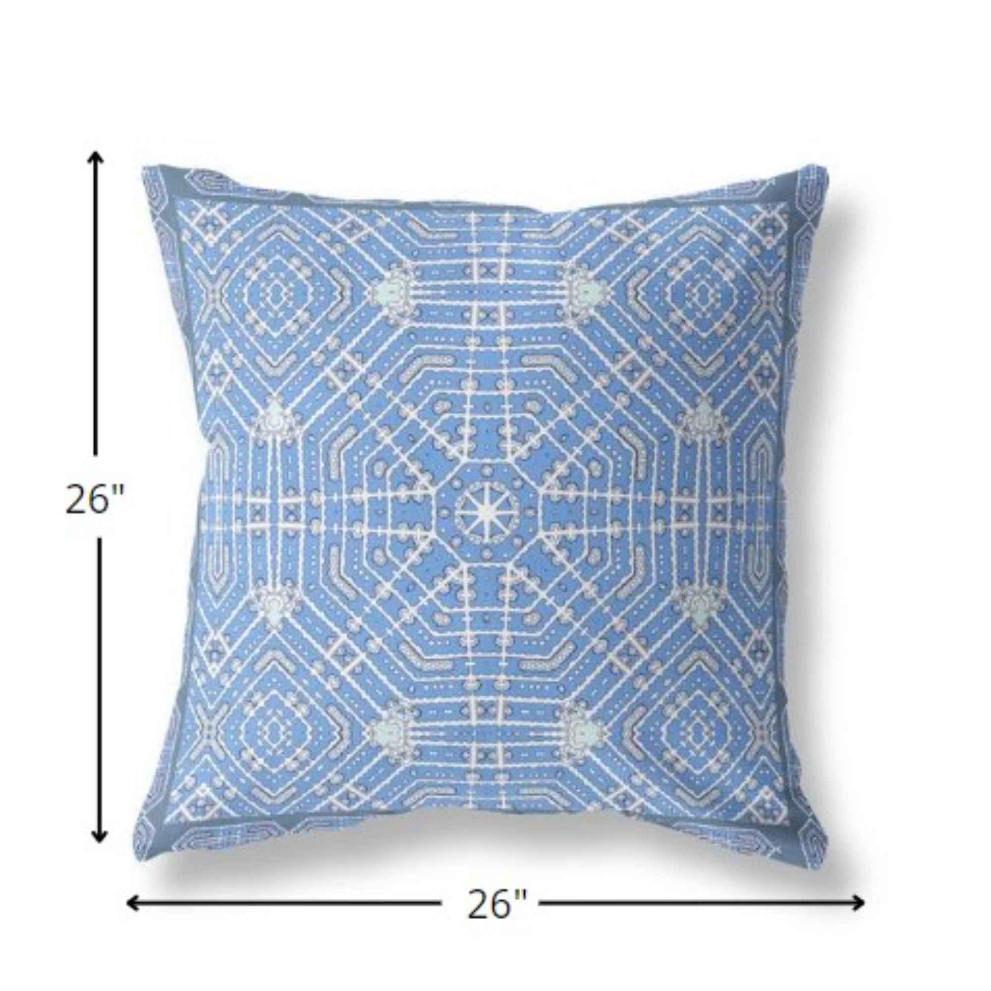 26” Blue White Geostar Indoor Outdoor Throw Pillow