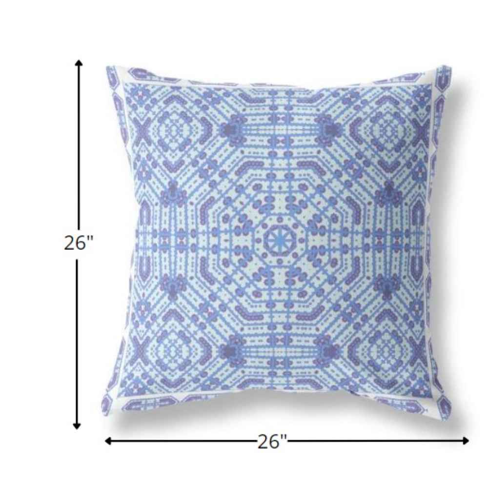 26” Cyan Blue Geostar Indoor Outdoor Throw Pillow