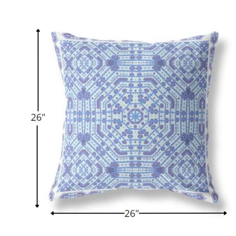 26” Cyan Blue Geostar Indoor Outdoor Throw Pillow