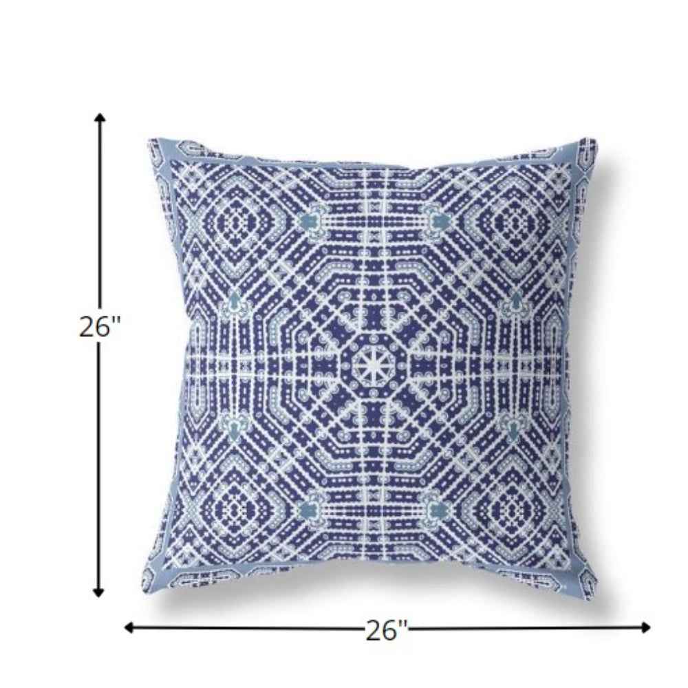 26” Indigo Blue Geostar Indoor Outdoor Throw Pillow