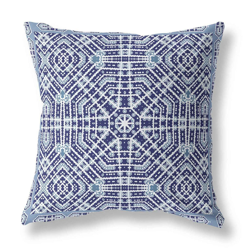 26” Indigo Blue Geostar Indoor Outdoor Throw Pillow