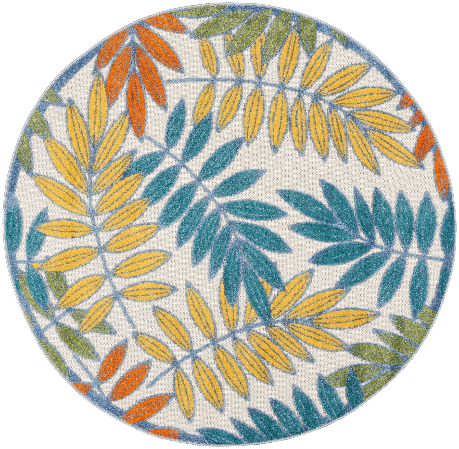 8' X 8' Ivory And Blue Round Indoor Outdoor Area Rug - Outdoor