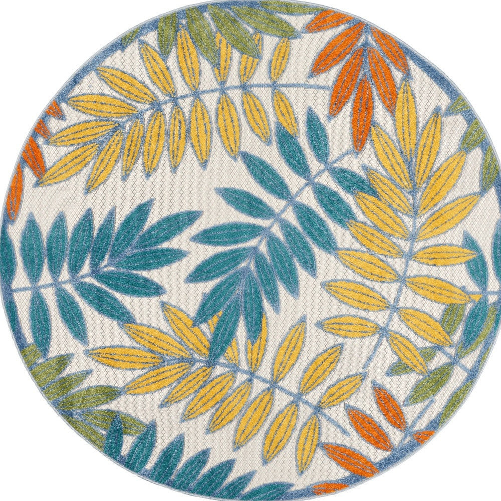 8' X 8' Ivory And Blue Round Indoor Outdoor Area Rug - Outdoor