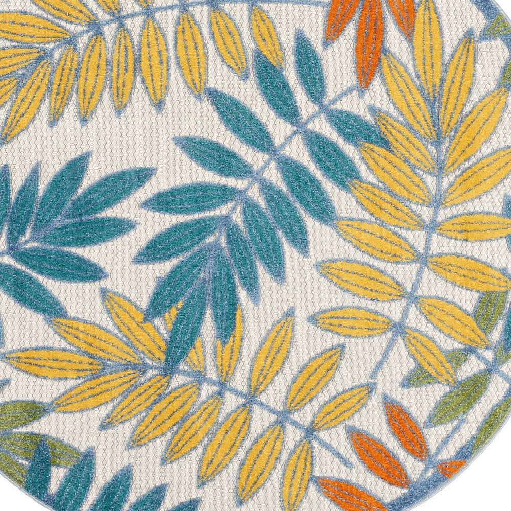 8' X 8' Ivory And Blue Round Indoor Outdoor Area Rug - Outdoor