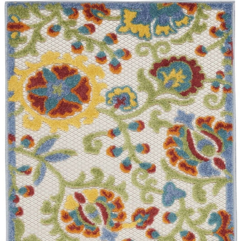 8' Green And Ivory Indoor Outdoor Runner Rug - Outdoor