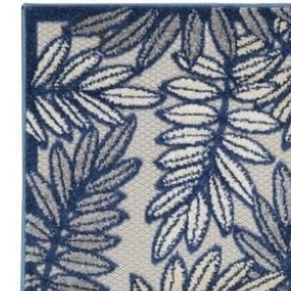 6' Ivory And Blue Indoor Outdoor Runner Rug - Outdoor