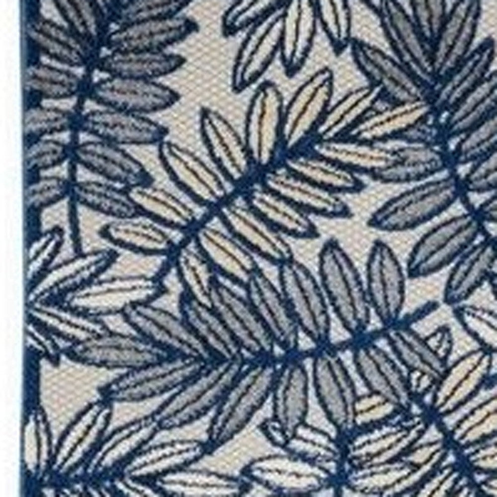 12' Ivory And Blue Indoor Outdoor Runner Rug - Outdoor