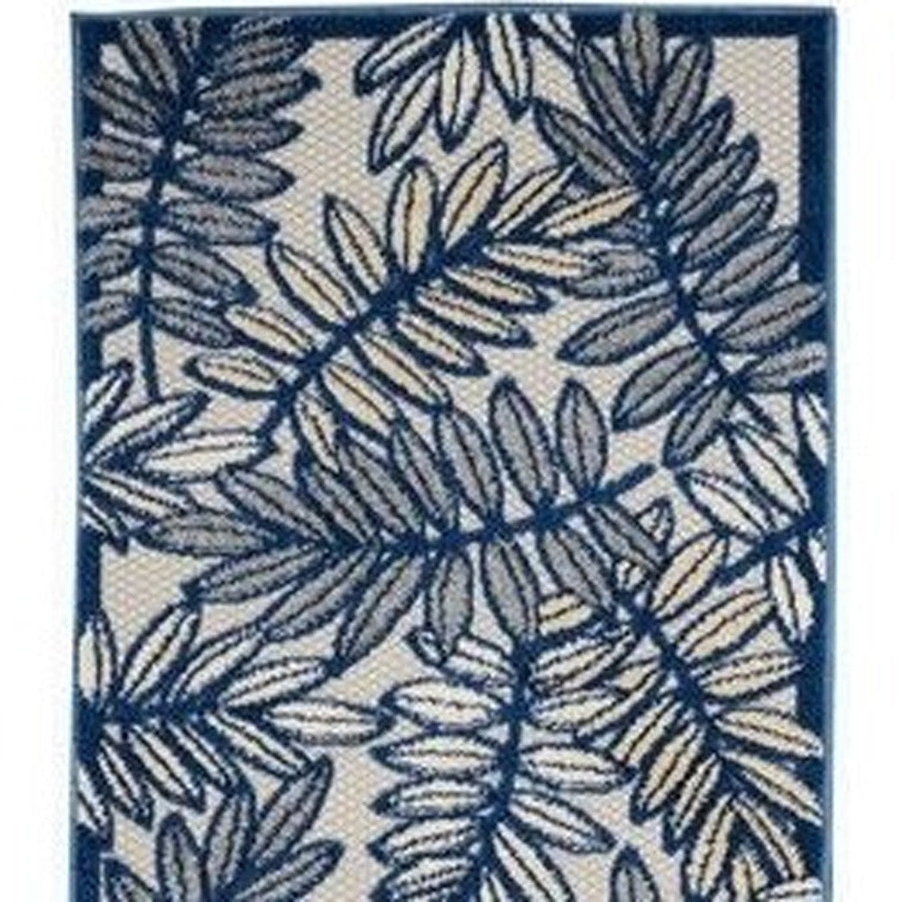 12' Ivory And Blue Indoor Outdoor Runner Rug - Outdoor