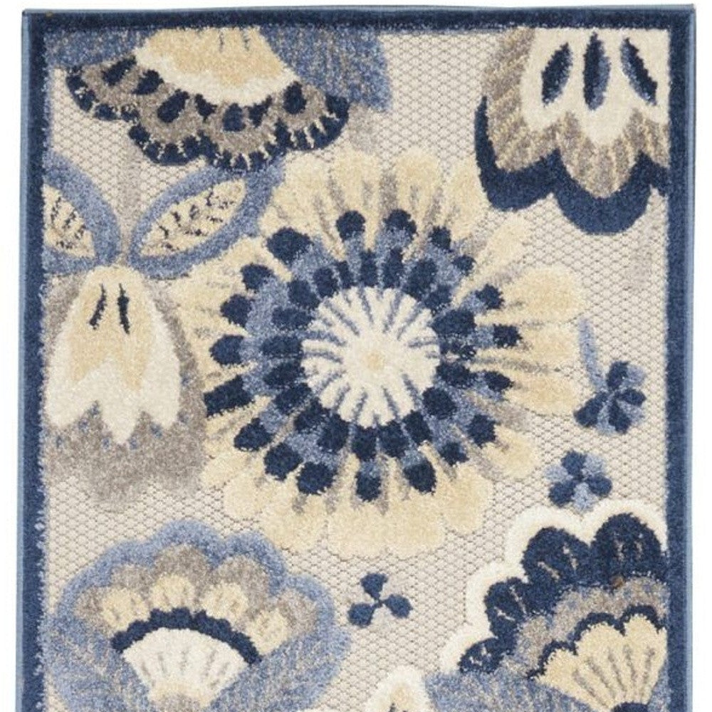 8' Blue And Gray Indoor Outdoor Runner Rug - Outdoor