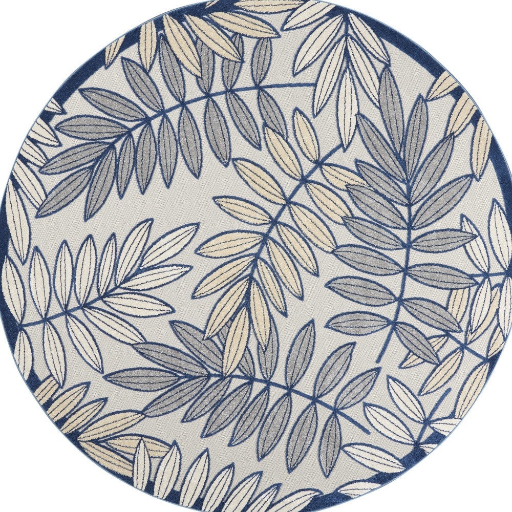 8' X 8' Ivory And Blue Round Indoor Outdoor Area Rug - Outdoor