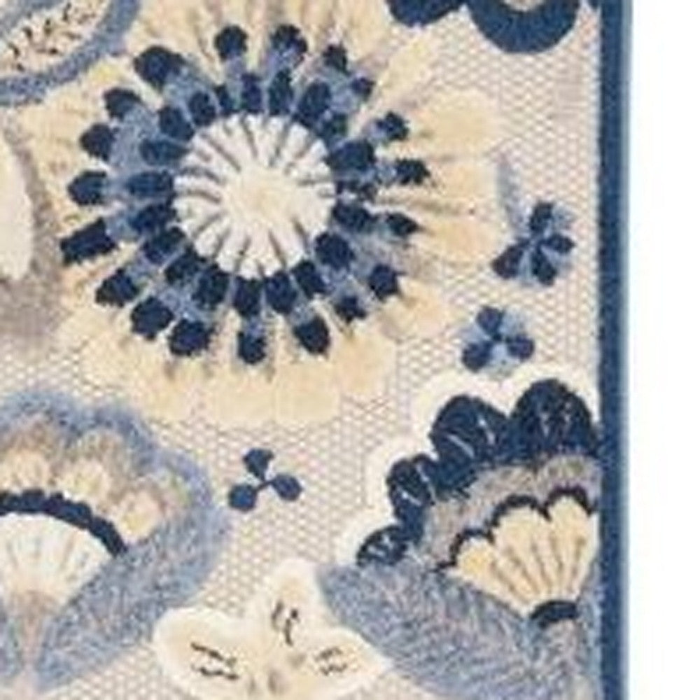 12' Blue And Gray Indoor Outdoor Runner Rug - Outdoor