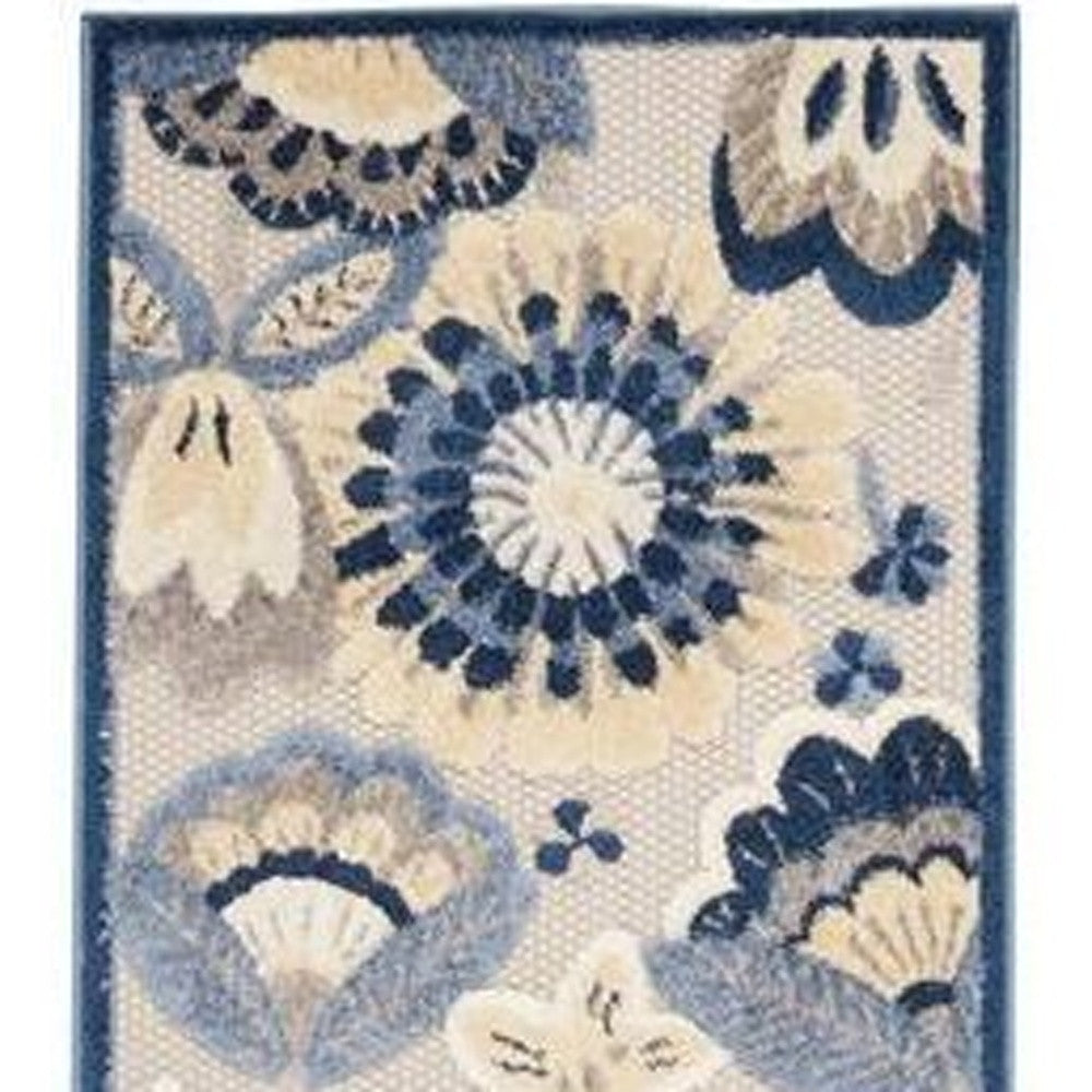 12' Blue And Gray Indoor Outdoor Runner Rug - Outdoor