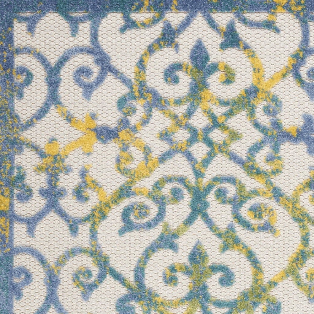 3' X 4' Ivory And Blue Indoor Outdoor Area Rug - Outdoor