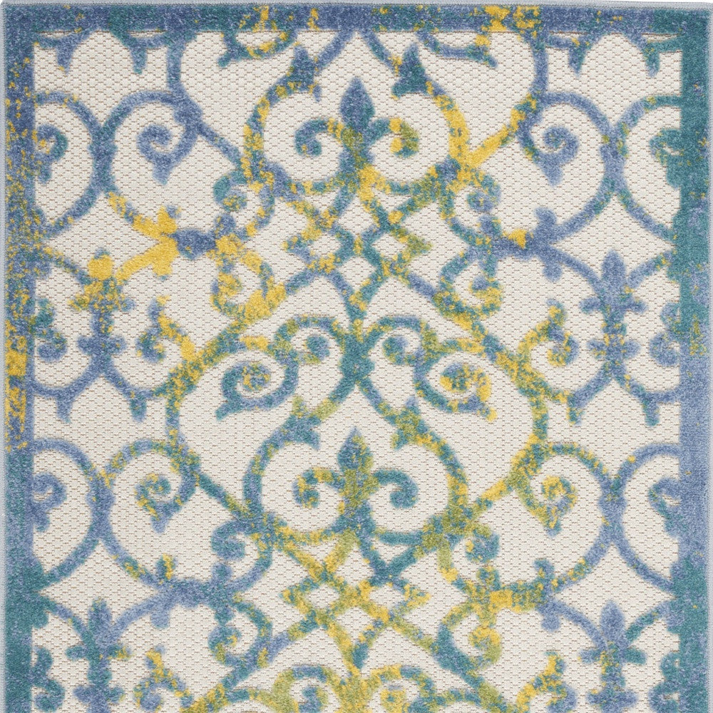 3' X 4' Ivory And Blue Indoor Outdoor Area Rug - Outdoor