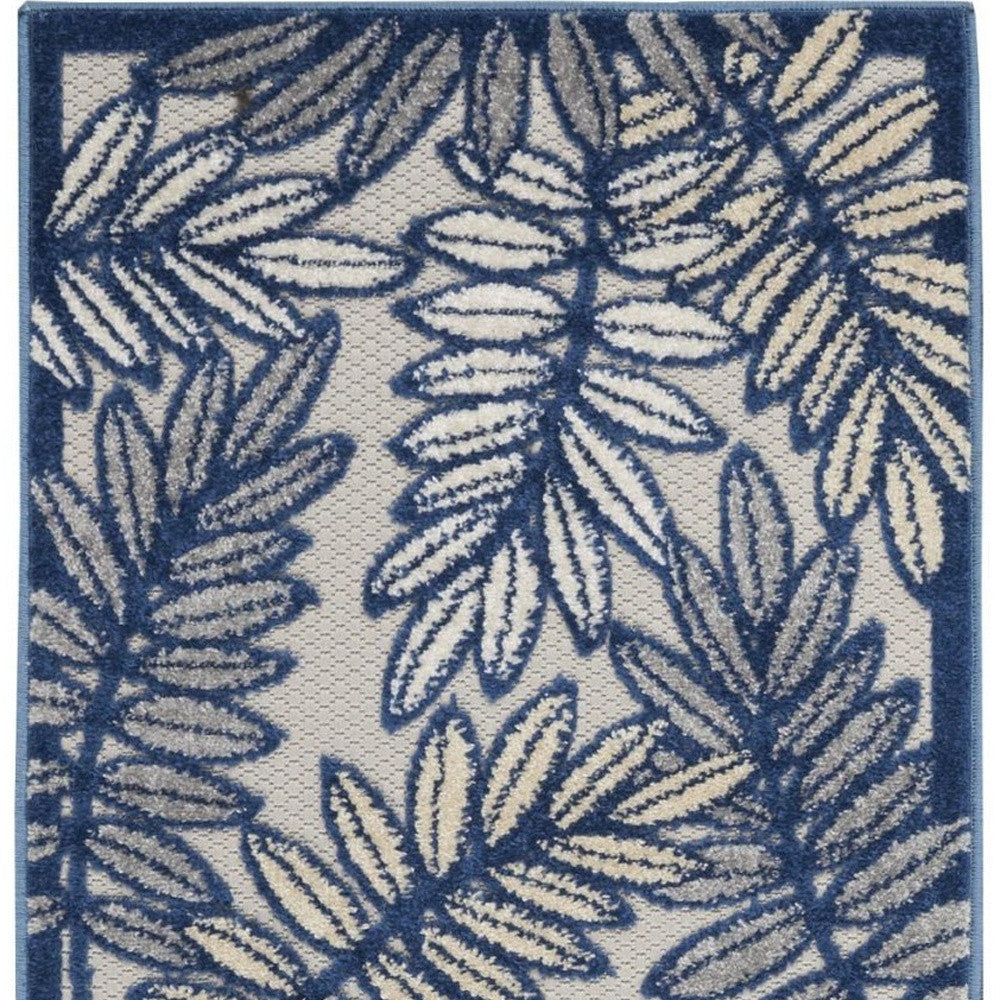 8' Ivory And Blue Indoor Outdoor Runner Rug - Outdoor