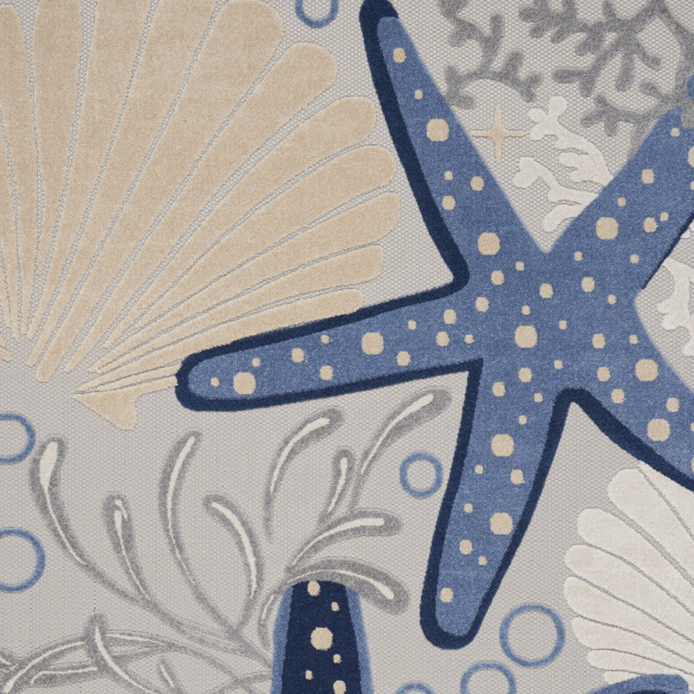 10' X 13' Blue And Gray Starfish Indoor Outdoor Area Rug - Outdoor