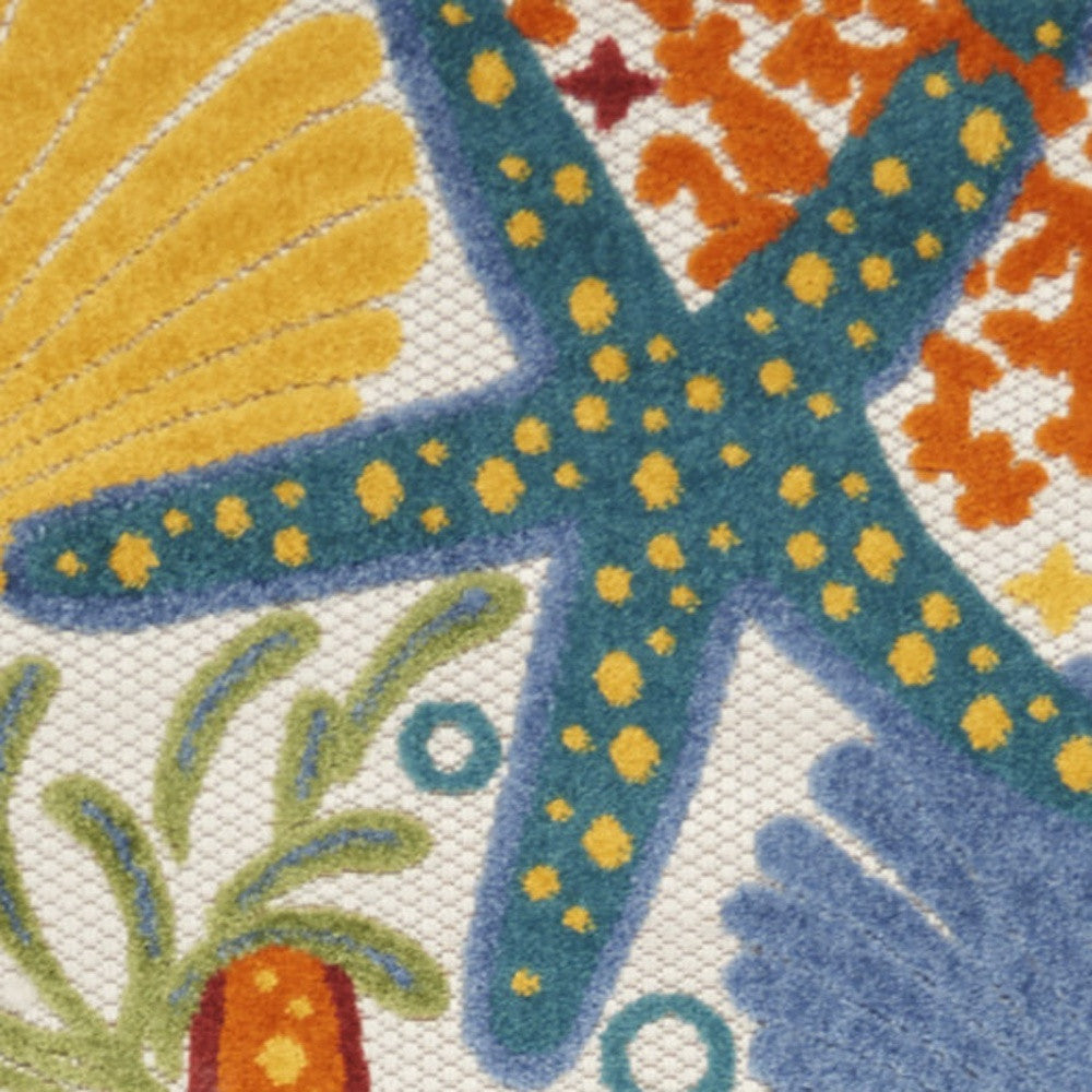 12' Blue And Yellow Indoor Outdoor Runner Rug - Outdoor