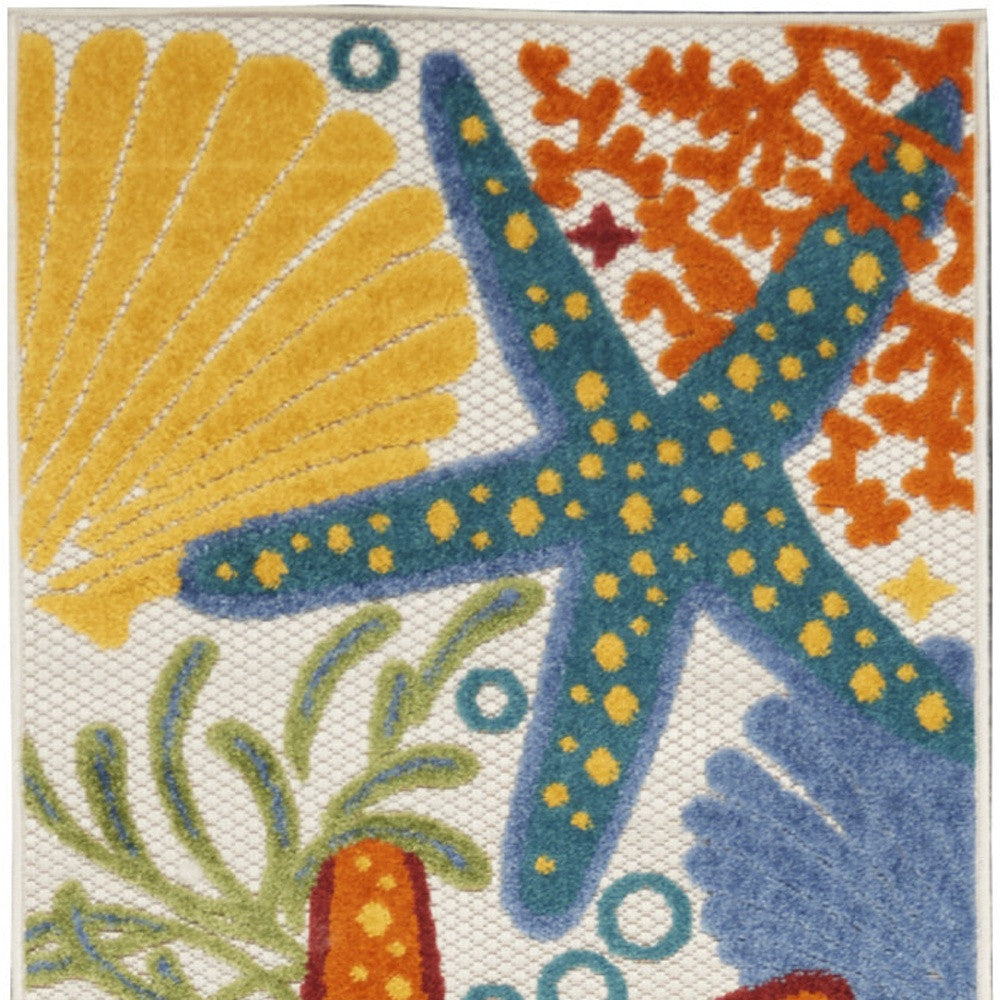 12' Blue And Yellow Indoor Outdoor Runner Rug - Outdoor