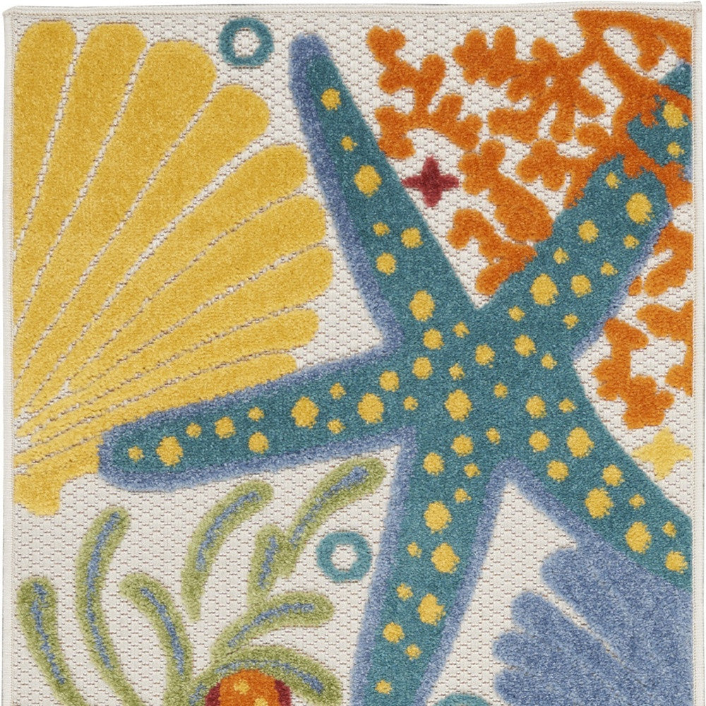 8' Blue And Orange Indoor Outdoor Runner Rug - Outdoor