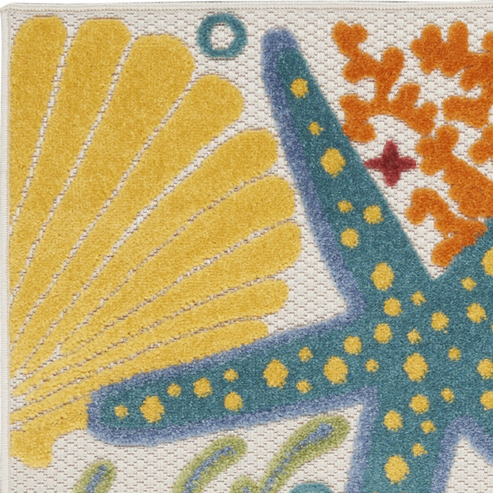 8' Blue And Orange Indoor Outdoor Runner Rug - Outdoor