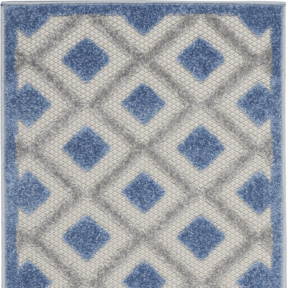 8' Blue And Gray Indoor Outdoor Runner Rug - Outdoor