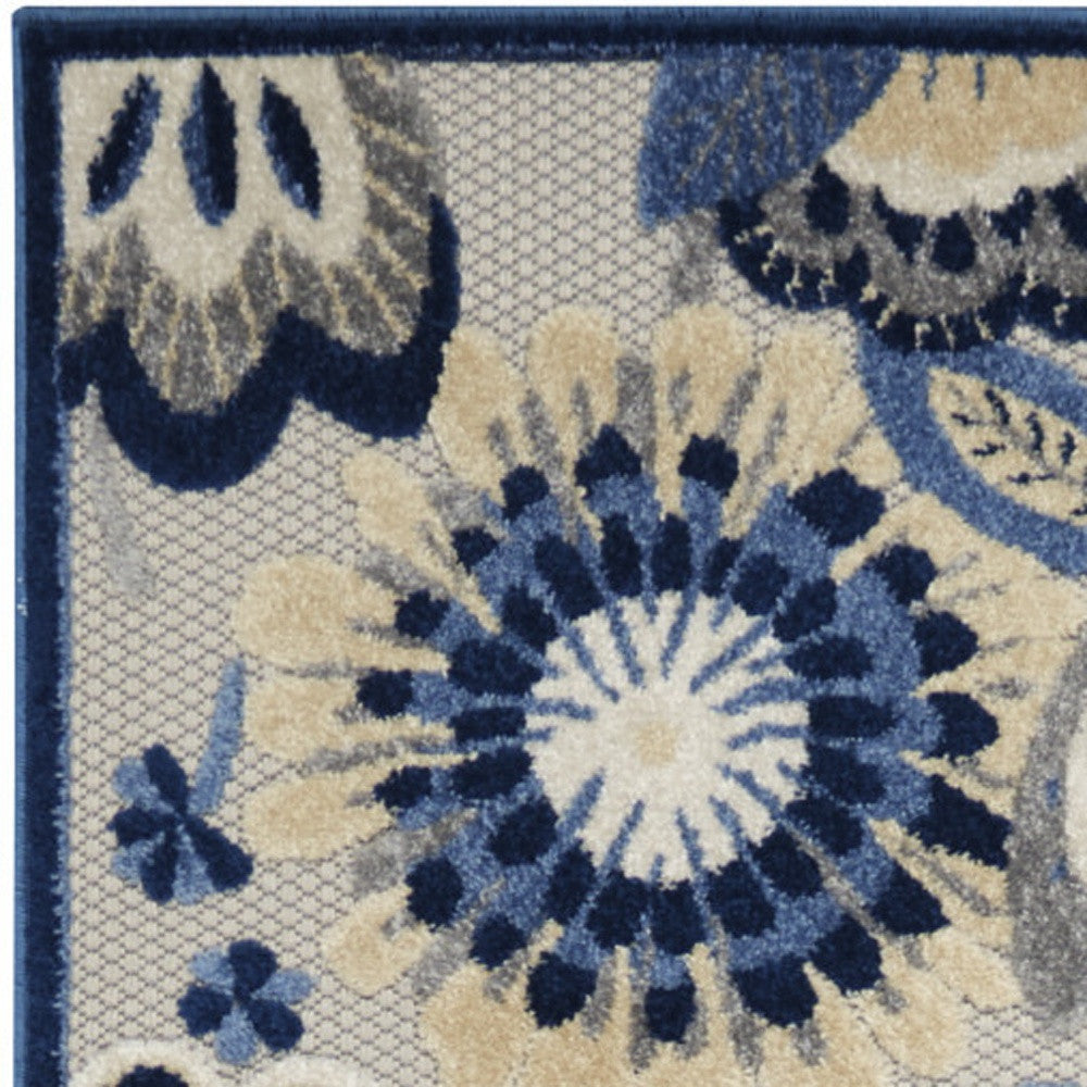 12' Blue And Gray Indoor Outdoor Runner Rug - Outdoor