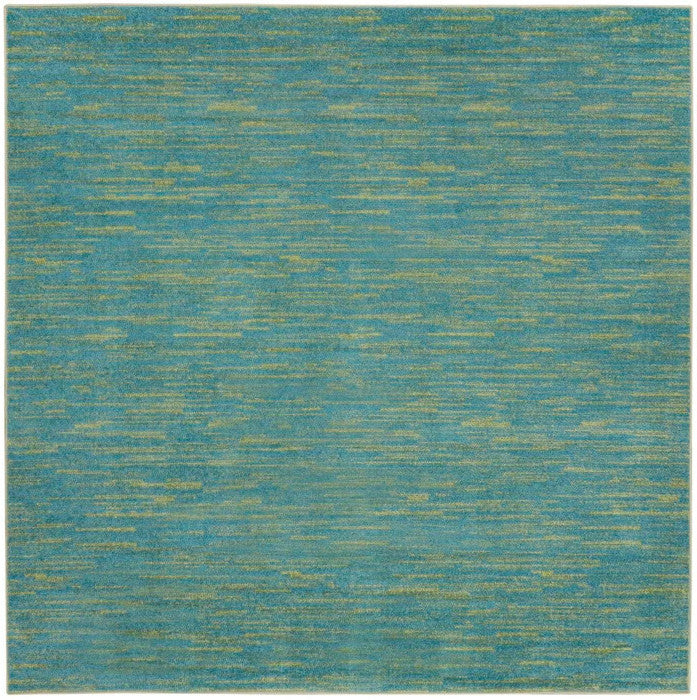 7' Blue And Green Square Indoor Outdoor Area Rug - Outdoor