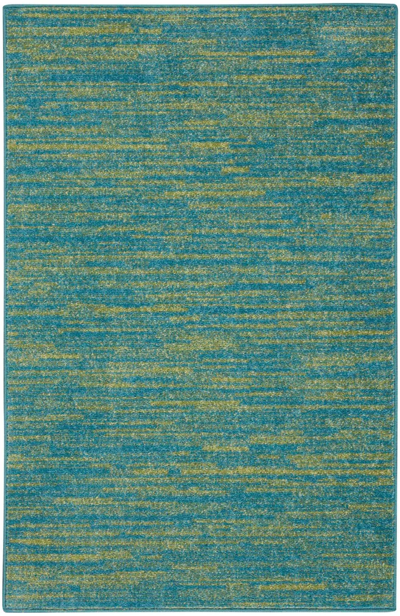Turquoise and gold abstract area rug, soft polyester, modern design, perfect for contemporary home decor.