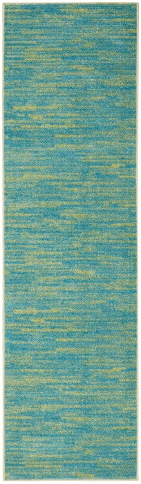 6' Blue And Green Indoor Outdoor Runner Rug - Outdoor