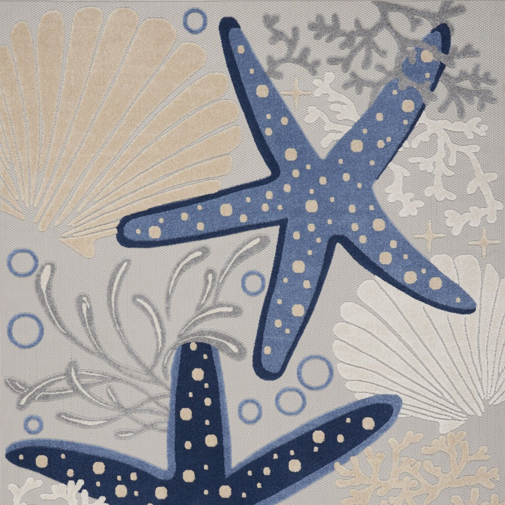 9' X 12' Blue And Gray Starfish Indoor Outdoor Area Rug - Outdoor