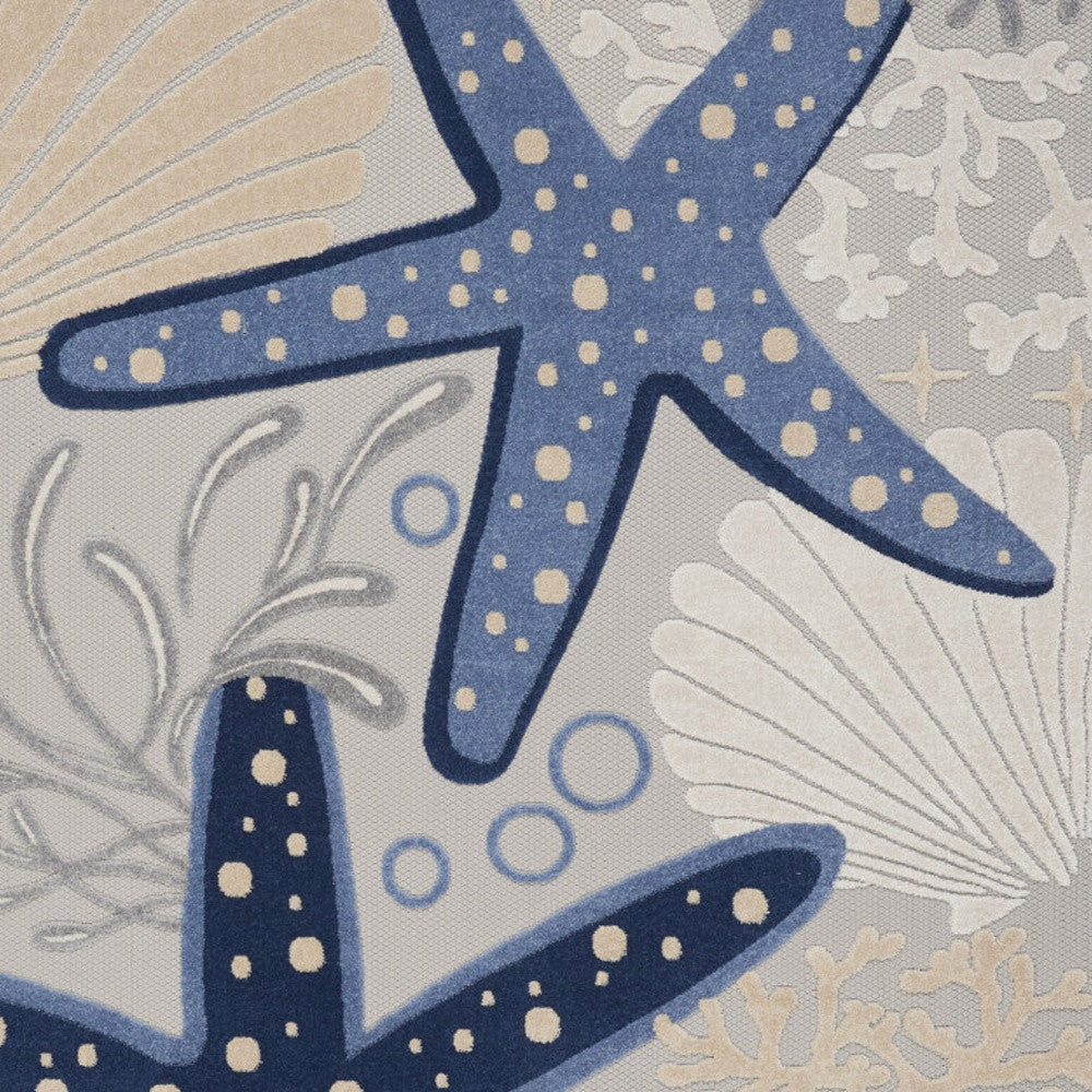 9' X 12' Blue And Gray Starfish Indoor Outdoor Area Rug - Outdoor