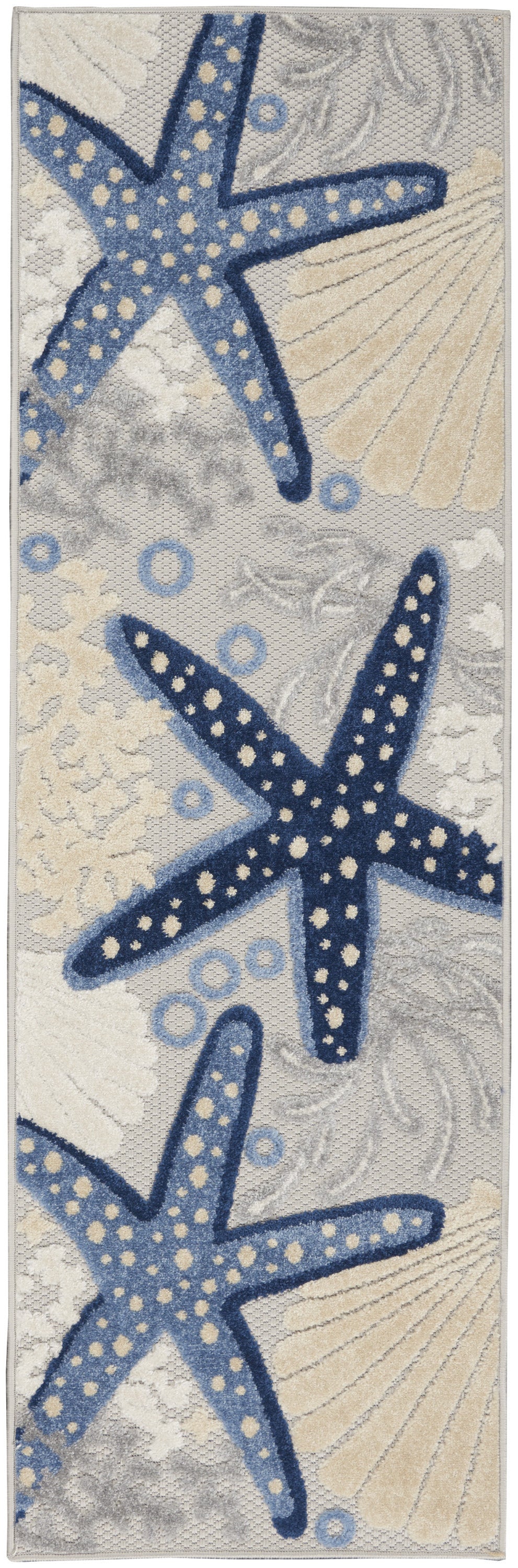 6' Blue And Gray Indoor Outdoor Runner Rug - Outdoor