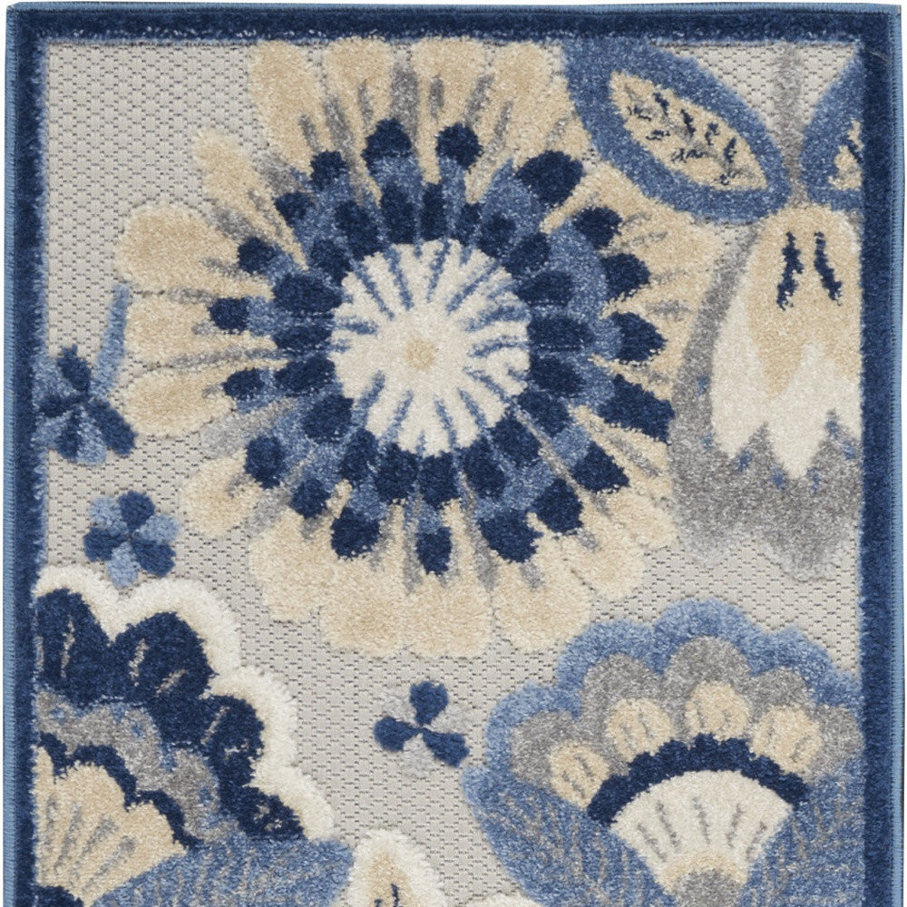 6' Blue And Gray Indoor Outdoor Runner Rug - Outdoor