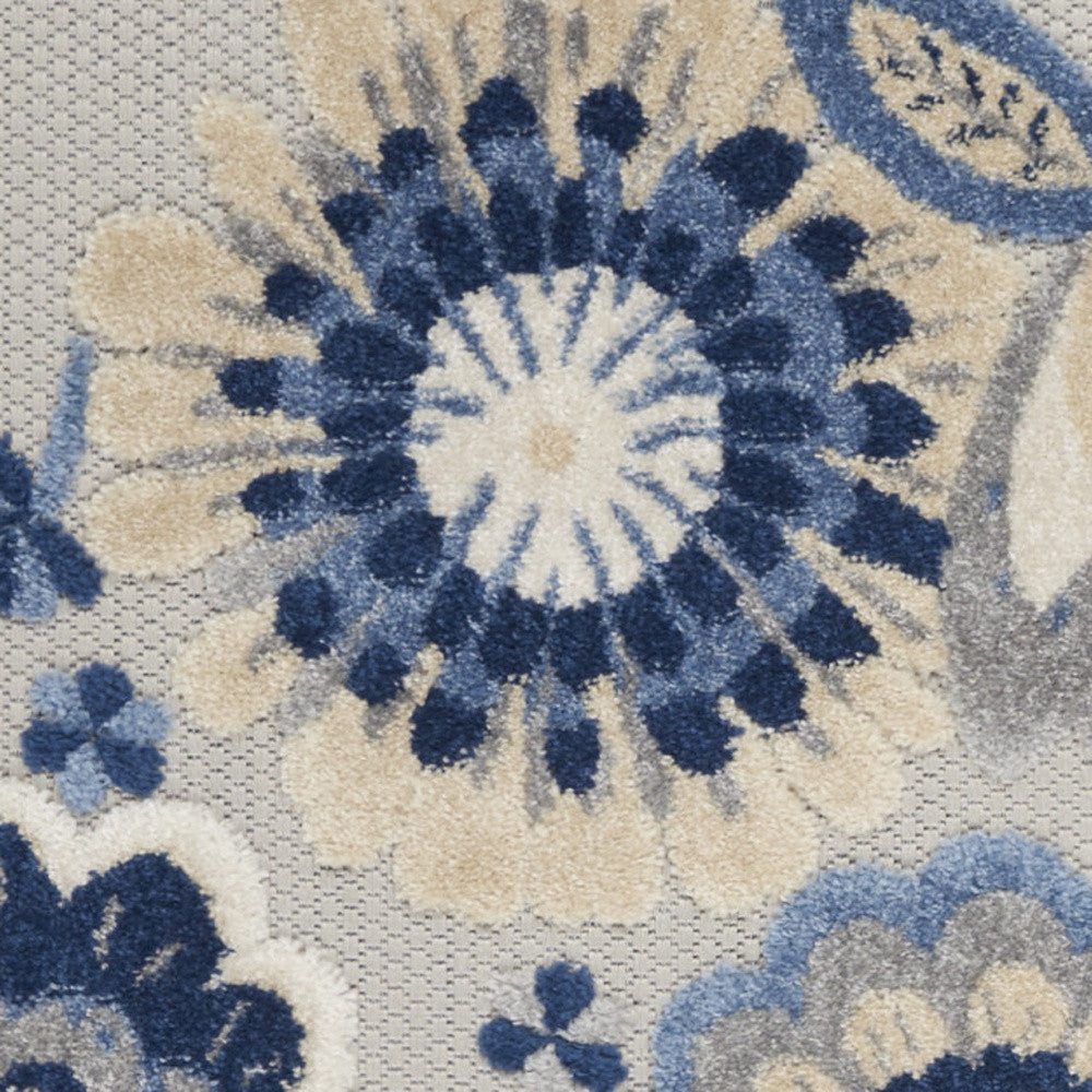 6' Blue And Gray Indoor Outdoor Runner Rug - Outdoor