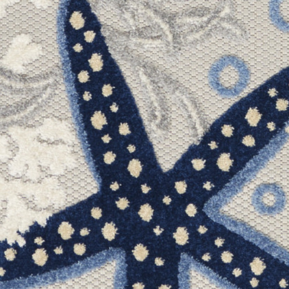 12' Blue And Gray Nautical Indoor Outdoor Runner Rug - Outdoor