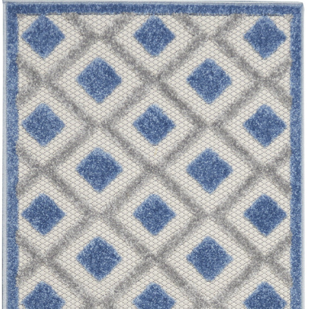 10' Blue And Gray Indoor Outdoor Runner Rug - Outdoor